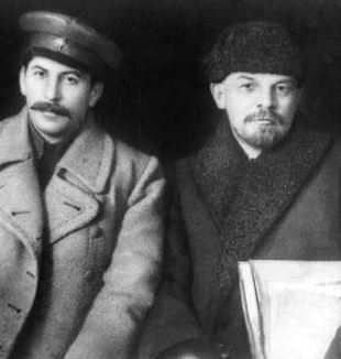 Joseph Stalin (left) and Vladimir Lenin. Part of larger photo of VIII Congress of the Russian Communist Party. Via Wikimedia Commons