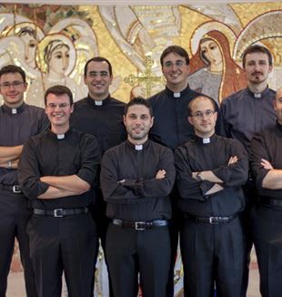 Stefano Lavelli (front right) and other FSCB seminarians waiting to be ordained. 