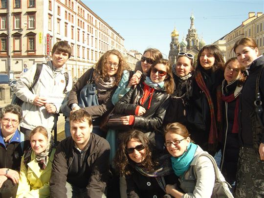 In St. Petersburg, with students from St. Tikhon's Orthodox University and the Catholic University of Milan